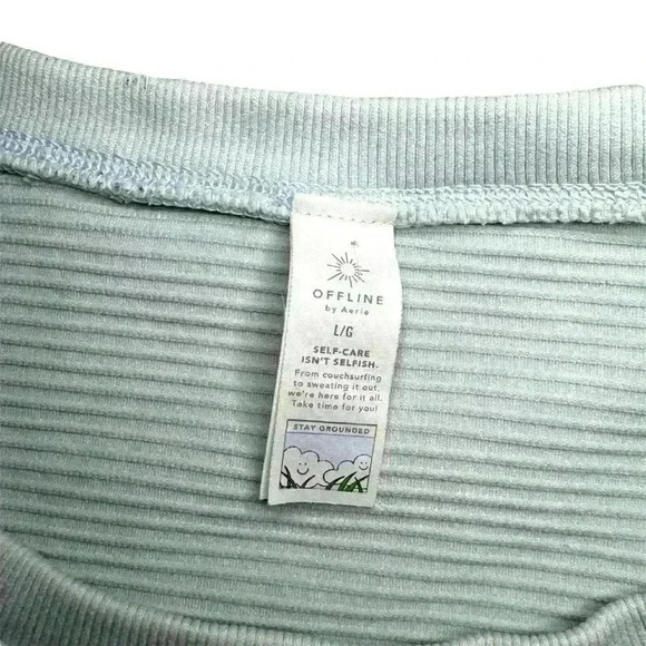 OFFLINE By Aerie Totally! Textured Seamless Cropped T-Shirt Light Blue/Grey LG​ - Picture 7 of 8